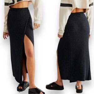 Free People Black Ribbed Maxi Skirt